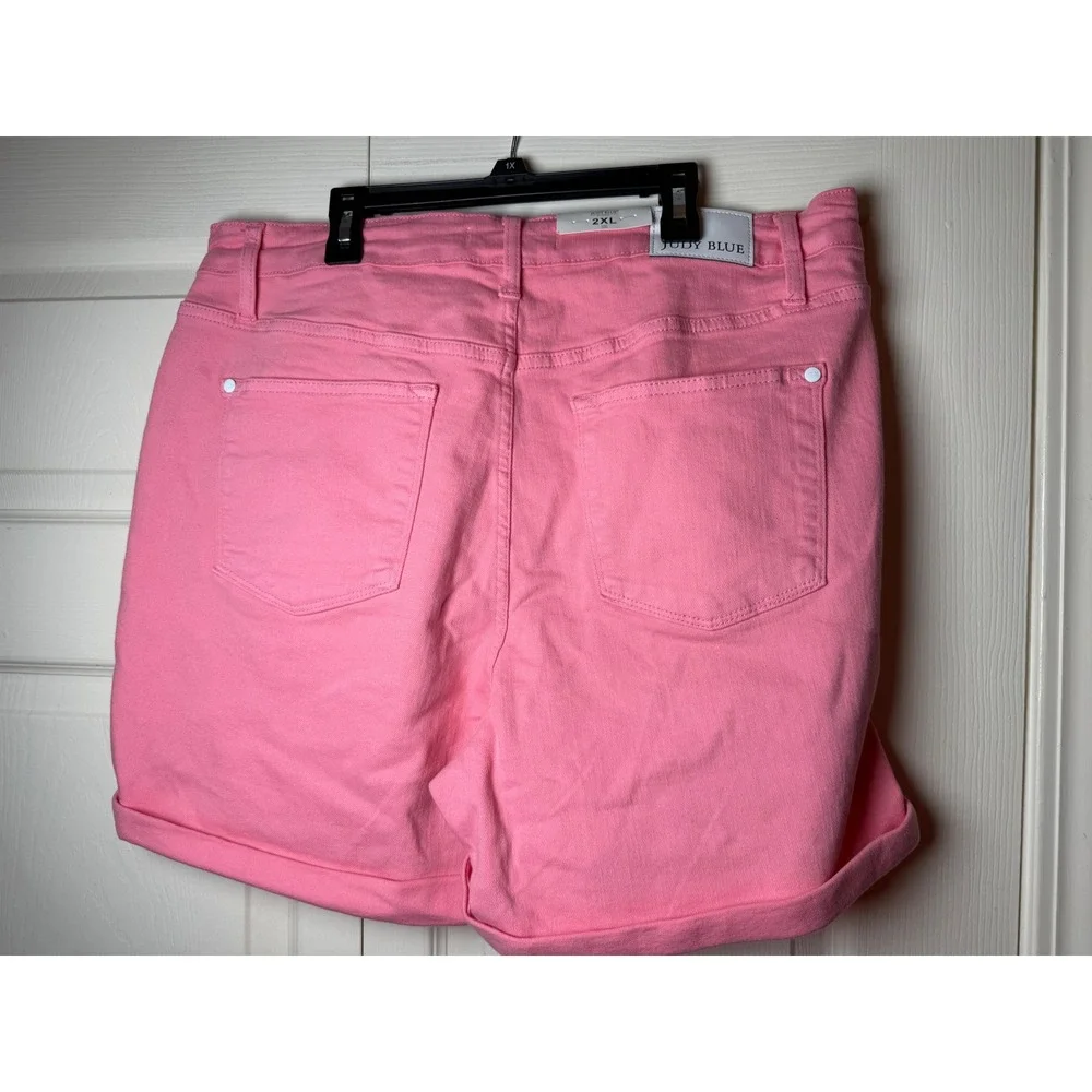 Judy Blue High Waist Pink Garment Dyed Cuffed Denim Shorts JB150285 C 2XL